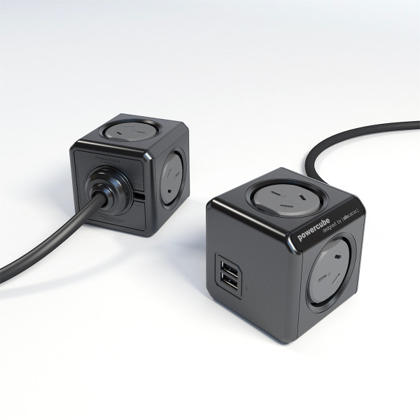 Allocacoc PowerCube Extended Black Powerboard 4-Outlets 2xUSB 1.5m