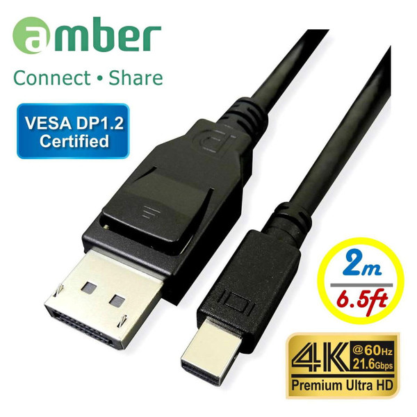 Amber DPC-M220 VESA DP1.2 Certified Mini DisplayPort to DisplayPort 2m M/M Cable