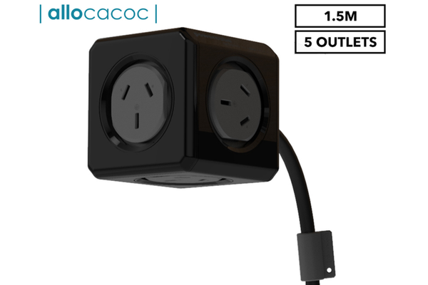 ALLOCACOC POWERCUBE Extended BLACK-5 Outlets- 1.5m CABLE