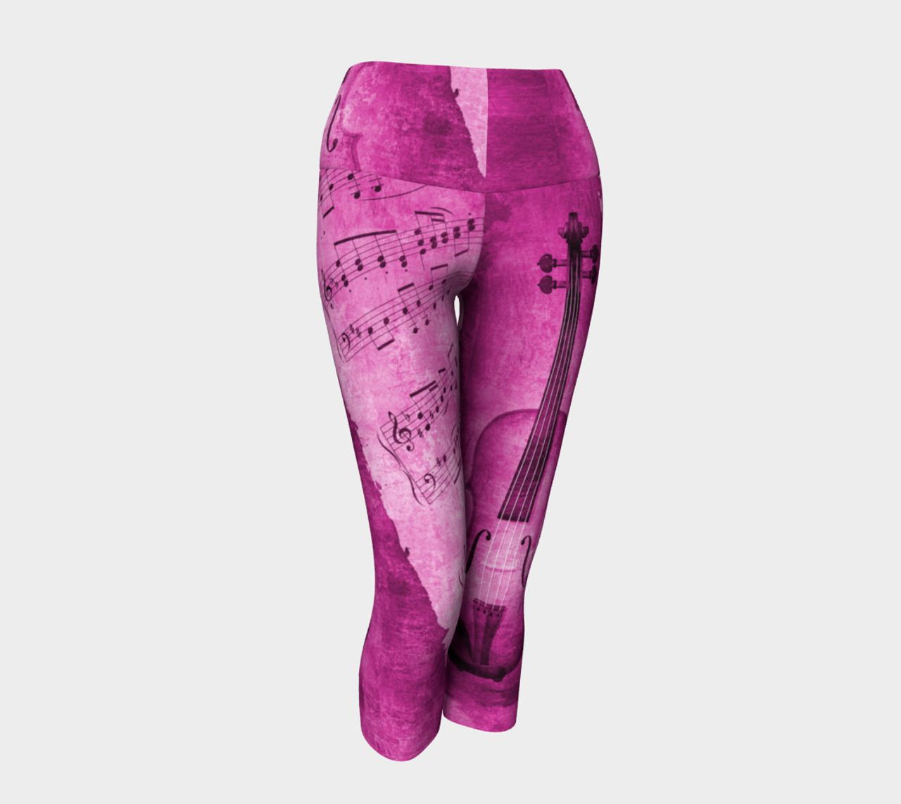 Pink Violin Yoga Leggings Capris - Made in Canada  Compression Leggings  Made of Performance Knit Fabric