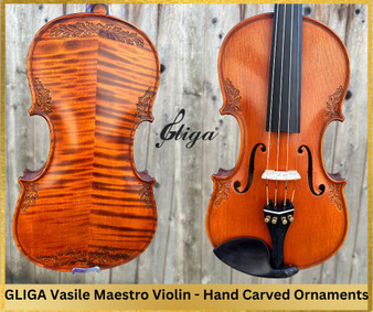 4/4 Fine Advanced Violin For Sale | MAESTRO VASILE GLIGA - "Laurel Leaf" Traditional Romanian Carving - Code D1370V