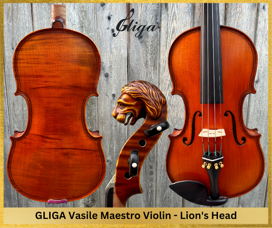 4/4 MAESTRO VASILE GLIGA Lion's Head Scroll Double Purfling One Piece Back Violin - Code D0265V