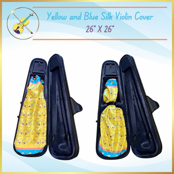 100% Silk Scarf Violin Cover - Square Scarf Yellow and Blue - Great Gift for Violinists, Violin Students, Violin Teachers, Violin Lovers