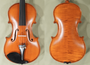 Front and back view of the Gliga Gama Elite Violin in the Guarneri pattern, revealing the elegant flow of the Guarneri-style f-holes and the broader hips that define this classic model. Code D1745V