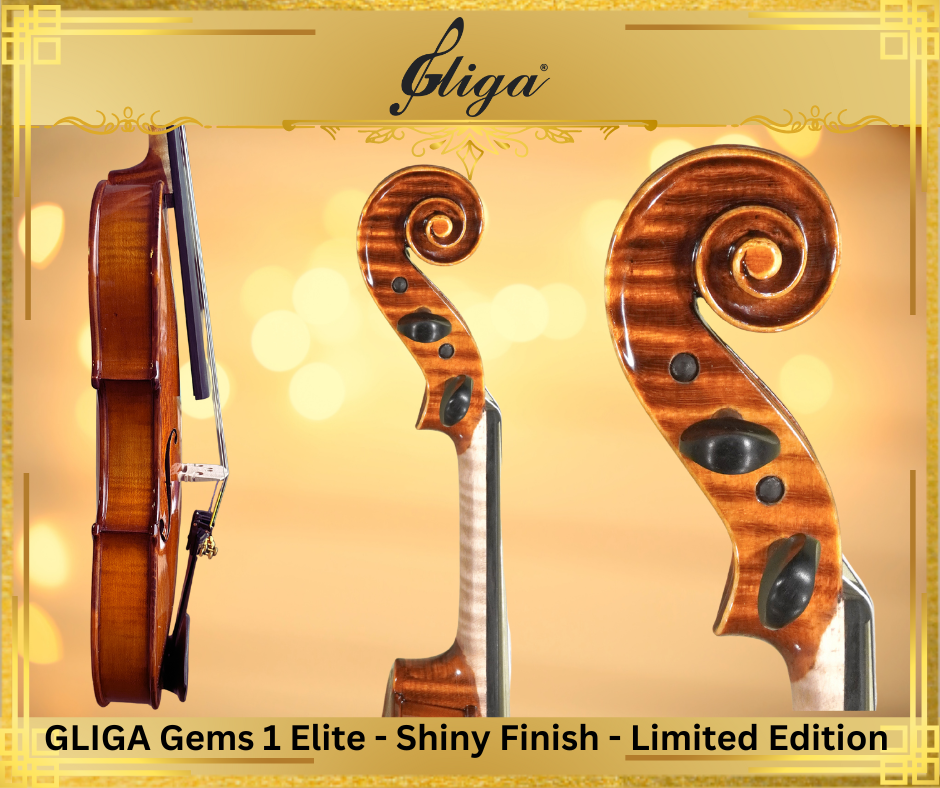 2 - D1715V - Gliga Gems 1 Elite Violin - Shiny Finish - Limited Edition - Side Neck and Scroll