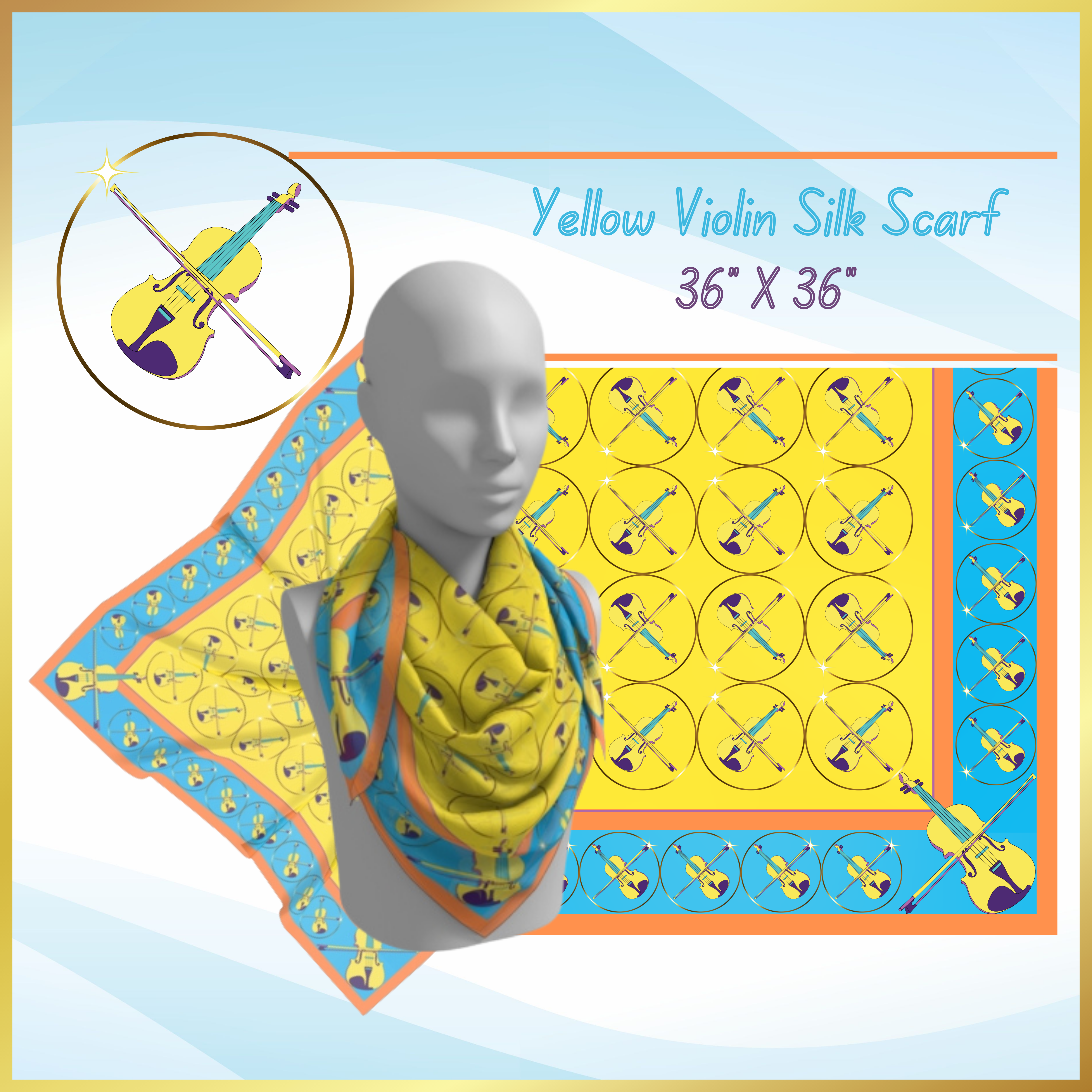 4. Silk violin scarf yellow and blue - yellow and bluw silk violin bag - silk violin cover-violin gift