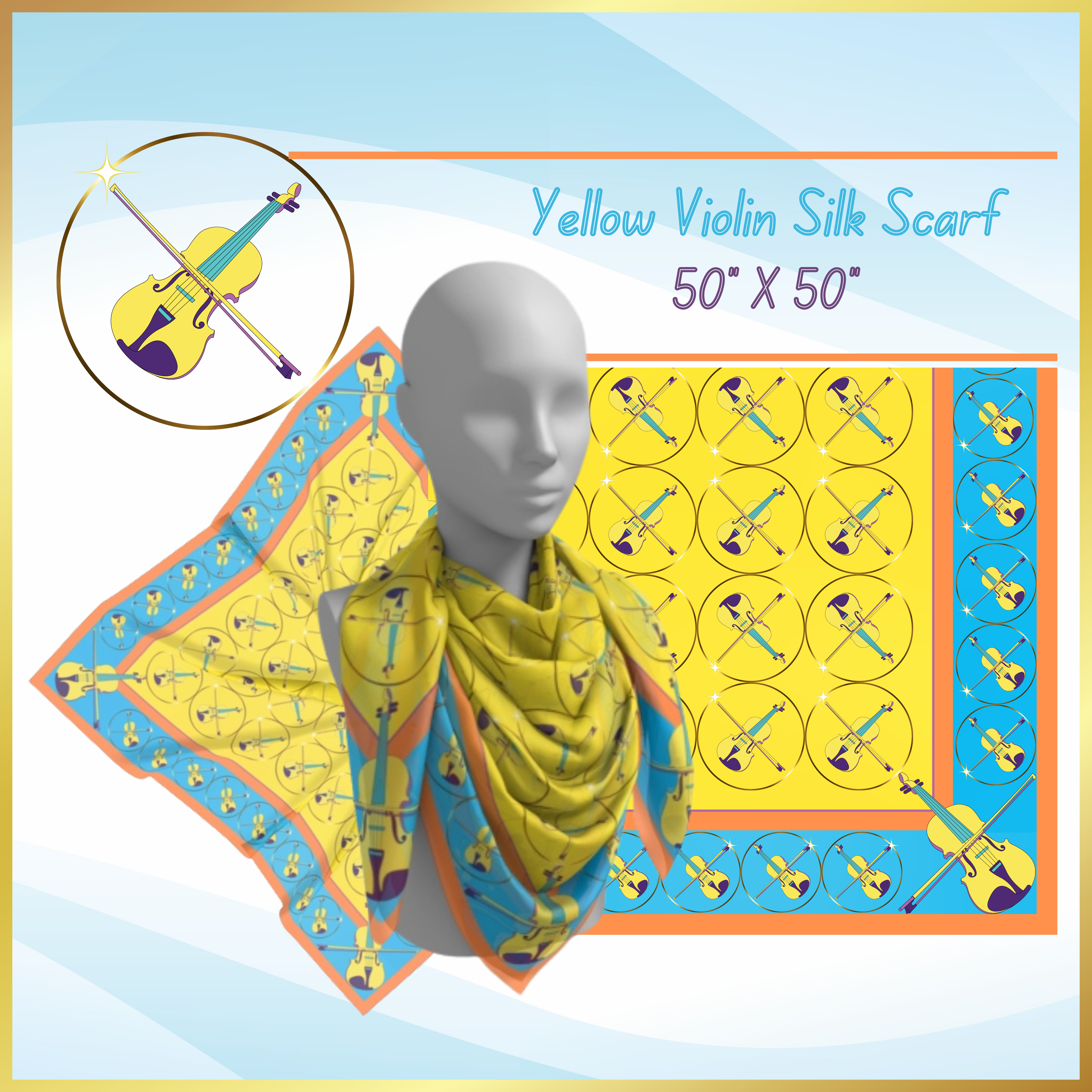 5. Blue and Yellow violin scarf - violin cover - yellow violin bag