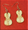 A. Violin Shaped Earrings - Made of Maple and 14k Gold Plated Fish Hook Earwires and Jump Rings