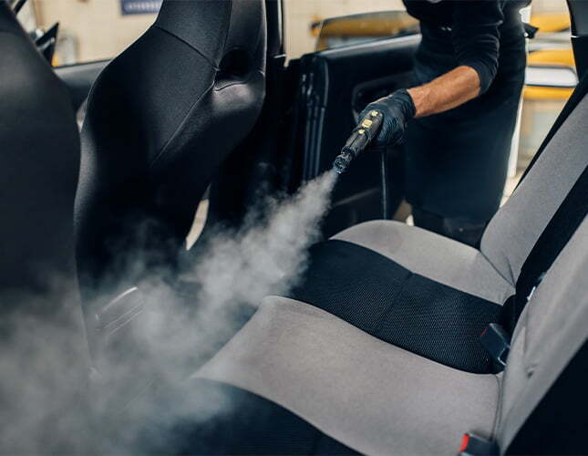 Steam cleaning car interior