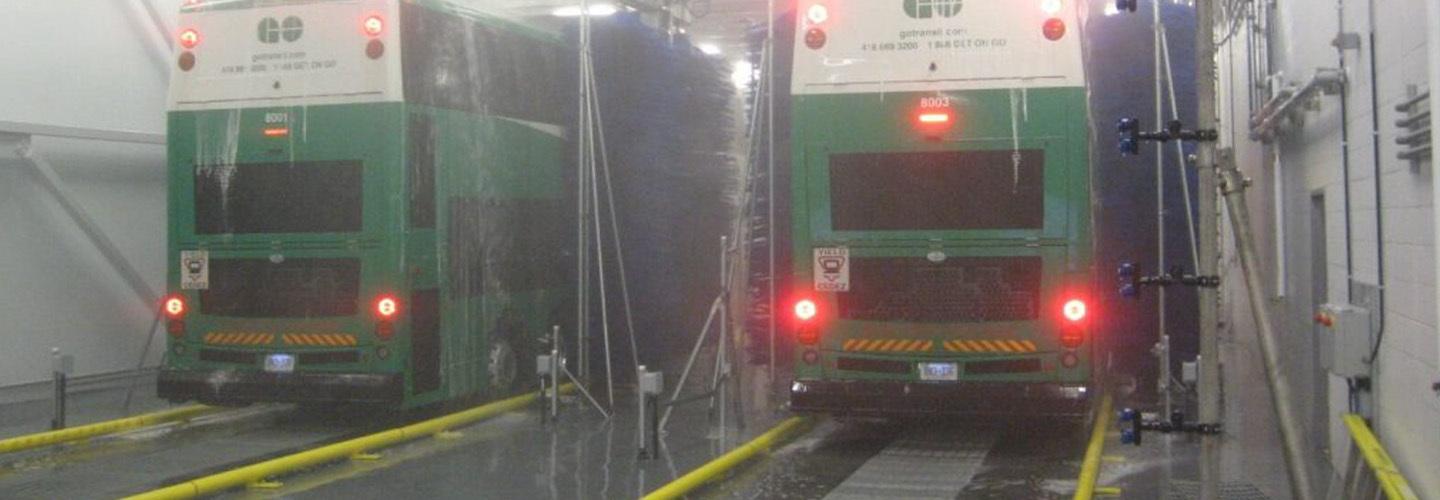 Buses going through a wash