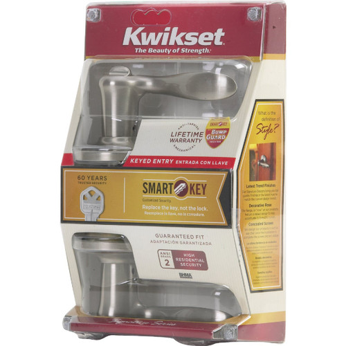 SIGNATURE SERIES SATIN NICKEL TUSTIN ENTRY DOOR LEVER W SMARTKEY KWIKSET