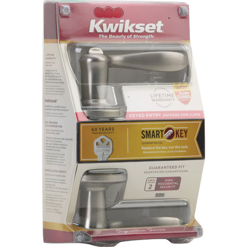 SIGNATURE SERIES SATIN NICKEL TUSTIN ENTRY DOOR LEVER W SMARTKEY KWIKSET