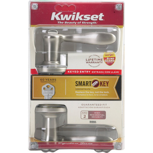 SIGNATURE SERIES SATIN NICKEL TUSTIN ENTRY DOOR LEVER W SMARTKEY KWIKSET