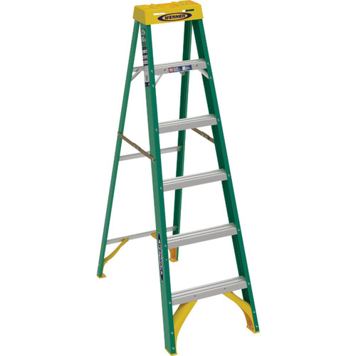 WERNER 6' 225LB GREEN FIBERGLASS STEP LADDER TYPE II