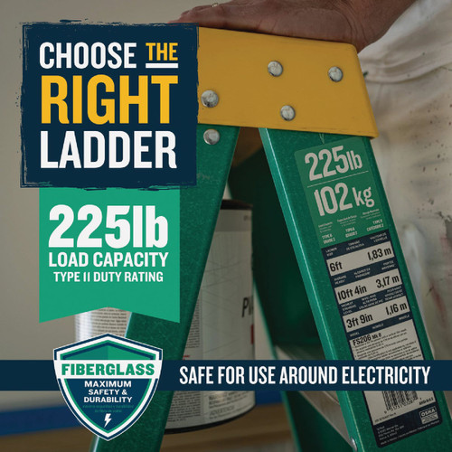 WERNER 6' 225LB GREEN FIBERGLASS STEP LADDER TYPE II