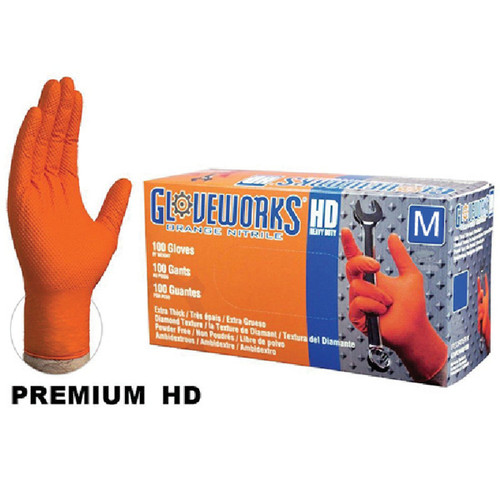 GLOVEWORKS 100 MEDIUM 8MIL ORANGE NITRILE GLOVES