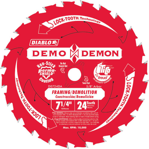 FREUD DIABLO 7-1/4 24T DEMOLITION FRAMING SAW BLADE  337188  D0724DA