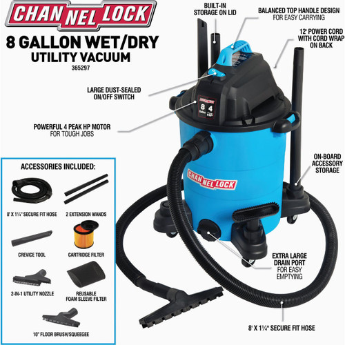 CHANNELLOCK 8GAL 4HP WET/DRY VACUUM