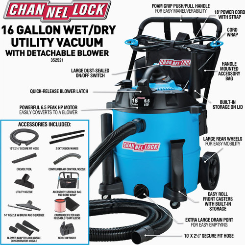 CHANNELLOCK 16GAL 6.5HP WET/DRY VACUUM WITH BLOWER