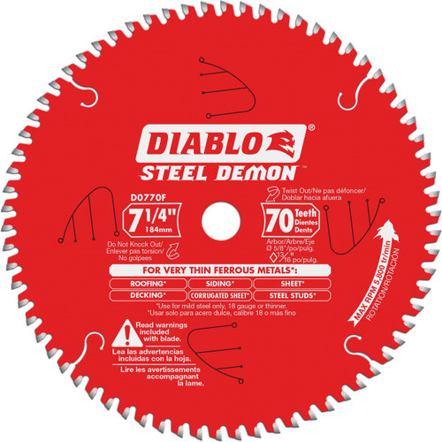 FREUD DIABLO 7-1/4 X 70T FERROUS METAL SAW BLADE  321833  D0770FA