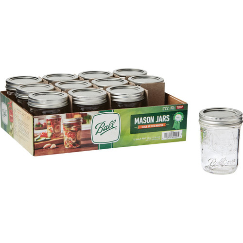 BALL 1/2 PT. REGULAR MOUTH MASON CANNING JAR 12-COUNT