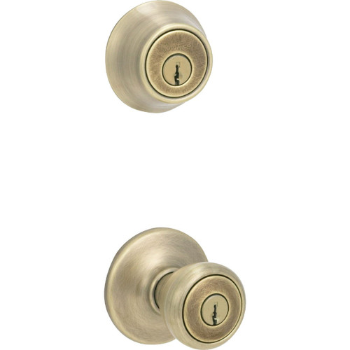 ANTQUE BRASS DEADBOLT & DOOR KNOB COMBO KWIKSET