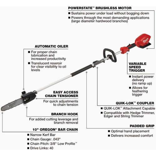M18 FUEL 10" POLE SAW W/ QUIK-LOK  2825-20PS  MILWAUKEE