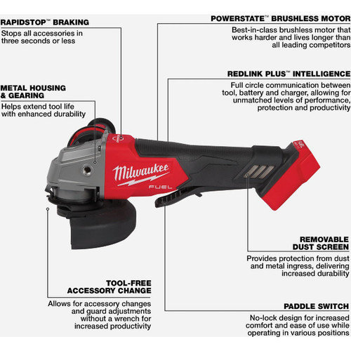 M18 FUEL 4-1/2 GRINDER PADDLE SWITCH BARE TOOL  2880-20  MILWAUKEE