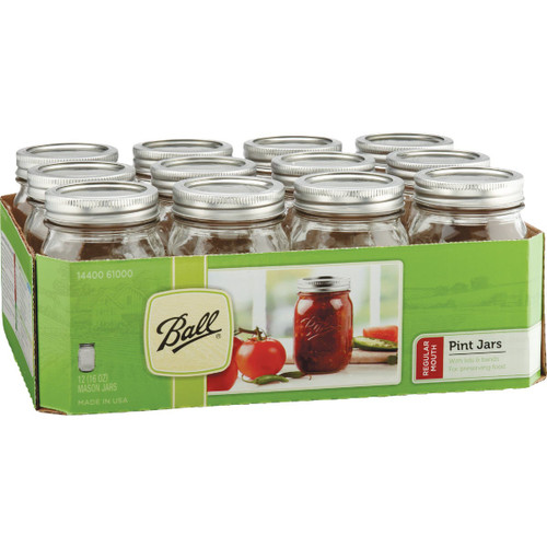 BALL 1 PT. REGULAR MOUTH MASON CANNING JAR 12-COUNT