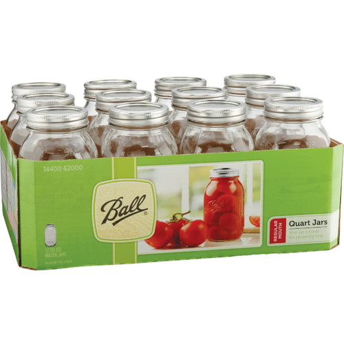 BALL 1 QT. REGULAR MOUTH MASON CANNING JAR 12-COUNT