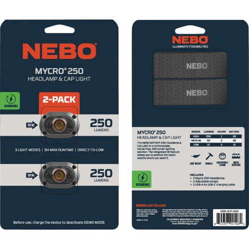 NEBO MYCRO 250 RECHARGEABLE HEADLAMP  2-PACK