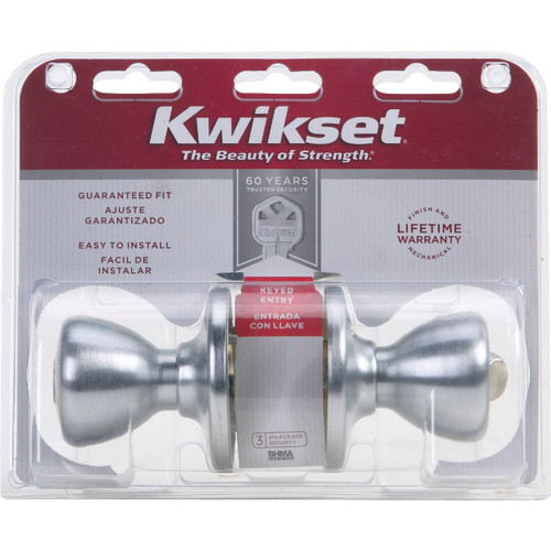 TYLO SATIN CHROME ENTRY DOOR KNOB KWIKSET