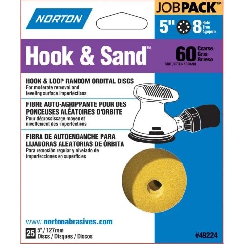 NORTON HOOK & LOOP 25PK 5"X8H DISC  P60 49224