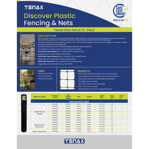 TENAX 7.5'X100' BLACK POLY DEER FENCE (1.77"X1.96" MESH SPACING)
