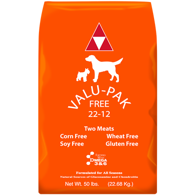 VALUPAK DOG FOOD ORANGE 22% GF 50 LB BAG