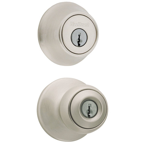 POLO SATIN NICKEL DEADBOLT & DOOR KNOB COMBO KWIKSET