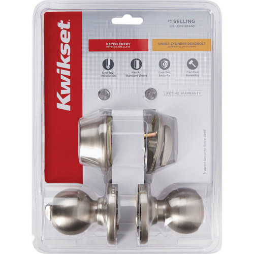 POLO SATIN NICKEL DEADBOLT & DOOR KNOB COMBO KWIKSET