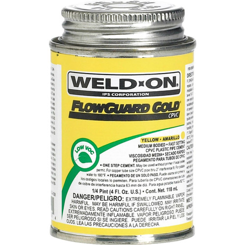 4oz MEDIUM BODIED YELLOW ALL WEATHER ONE-STEP CPVC CEMENT (1/4 PINT)