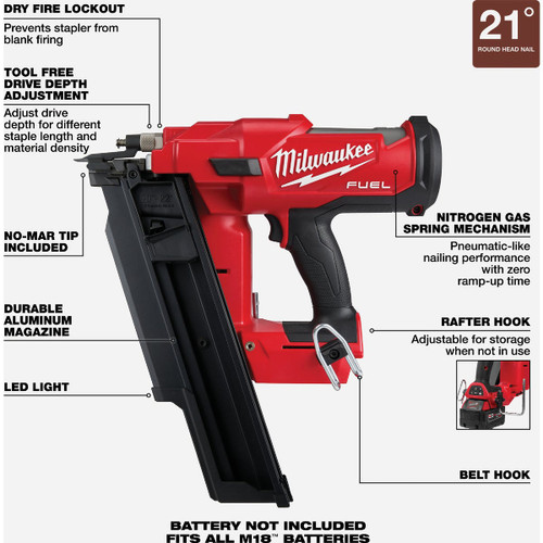 M18 FUEL 21 DEGREE FRAMING NAILER BARE TOOL  2744-20  MILWAUKEE