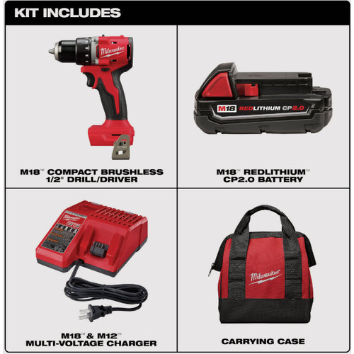 M18 1/2" DRILL/DRIVER COMPACT BRUSHLESS  (1 BAT KIT)  3601-21P  MILWAUKEE