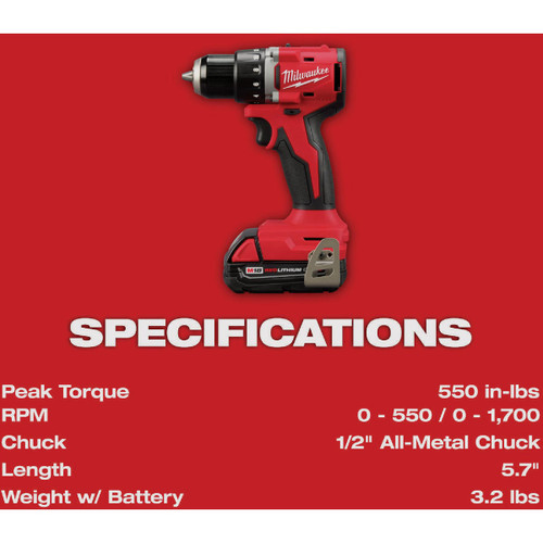 M18 1/2" DRILL/DRIVER COMPACT BRUSHLESS  (1 BAT KIT)  3601-21P  MILWAUKEE