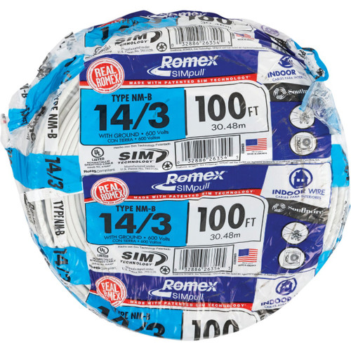 100' 14/3 SOLID BLUE NMW/G WIRE