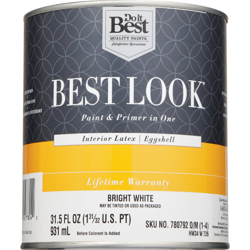 BEST LOOK 1-QT INTERIOR EGGSHELL PAINT BRIGHT WHITE