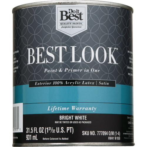BEST LOOK 1-QT EXTERIOR SATIN PAINT BRIGHT WHITE