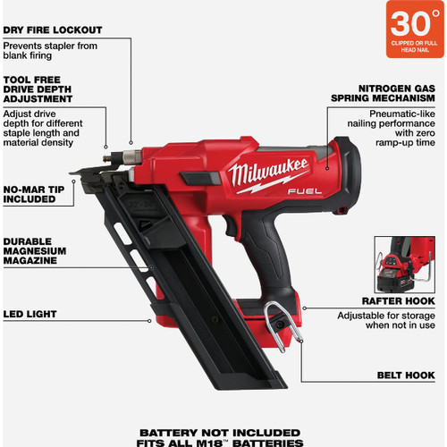 M18 FUEL  30 DEGREE FRAMING NAILER BARE TOOL  2745-20  MILWAUKEE