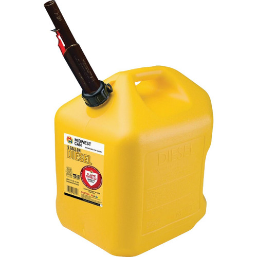 MIDWEST 5 GAL PLASTIC AUTO SHUTOFF DIESEL FUEL CAN YELLOW