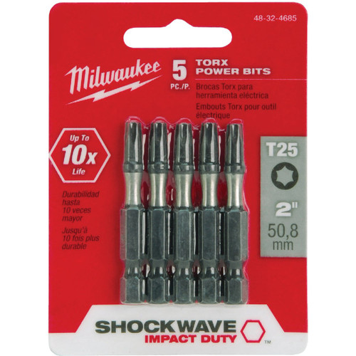 SHOCKWAVE 2 POWER BIT TORX T25 - 5PK 48-32-4685  MILWAUKEE