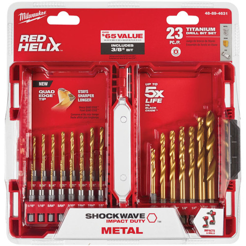 MILWAUKEE TITANIUM HEX SHANK DRILL BIT SHOCKWAVE 23 PC TIN K  48-89-4631