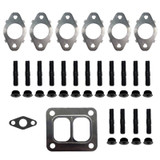 Diesel Power Source T4 Cummins exhaust manifold hardware and gasket upgrade kit with MLS gaskets, T4 divided turbo gasket, studs, and nuts