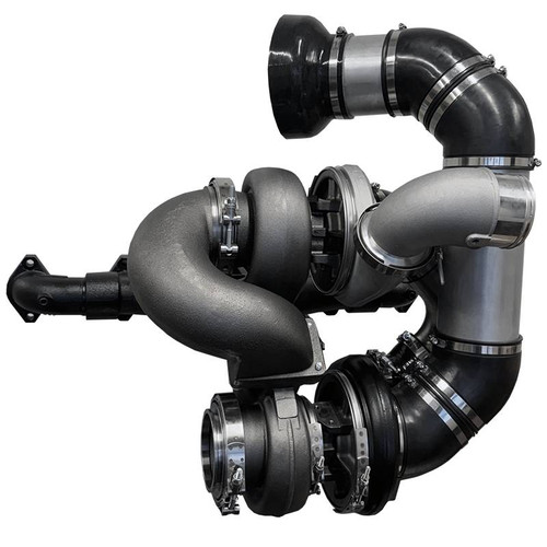 Cummins ISX15 X15 compound turbo kit showing S485 atmospheric and S472 high-pressure turbos